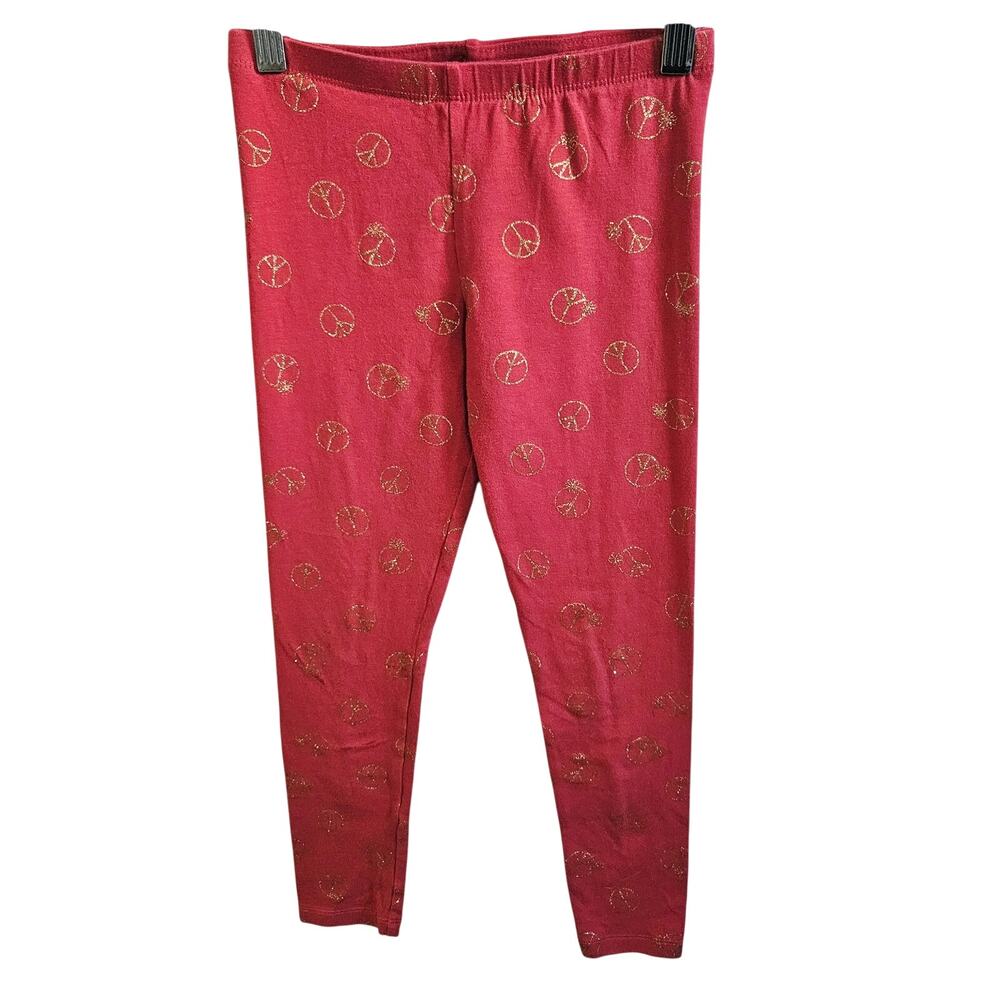 Children's Place Girls Size M Peace Sign Print Leggings Red Gold Comfy Hippie
